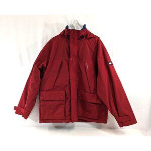 Tommy Hilfiger Red Front Pocket Jacket Polyester Fleece Lining Mens Size Large